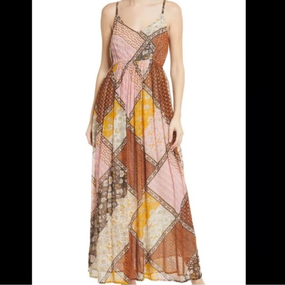 RAGA Patchwork Maxi Dress in Pink, Brown & Yellow
